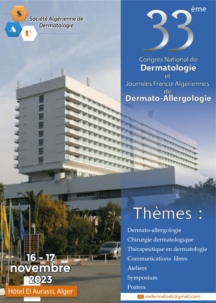 33ème congrès national de dermatologie et journées algériennes de dermato-allergologie